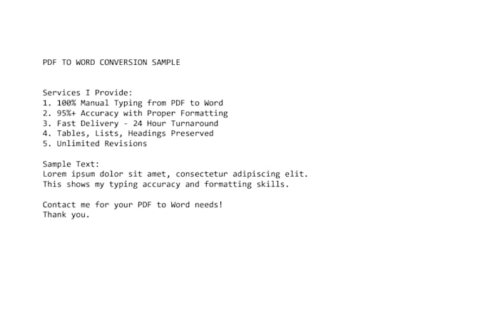type PDF to word with 99 percent accuracy and 24h delivery